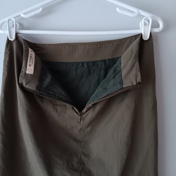 Etro Made in Italy Faux Wrap Pencil Skirt Ruching Straight Army Green Size 42 - Picture 5 of 10